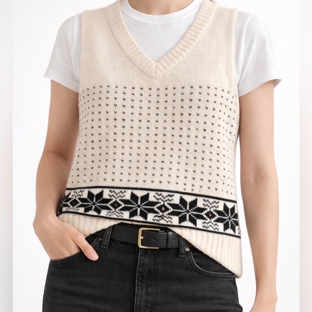 Gudrun Sjödén Nordic Fair Isle Wool Sweater Vest Cream black Small